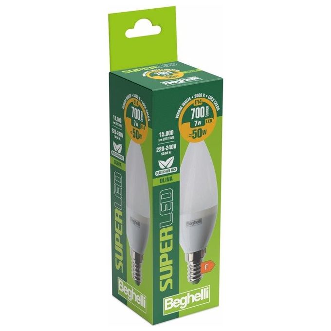 Beghelli Lampadina Led Oliva 7W e14 3000k Luce Calda 700lumen