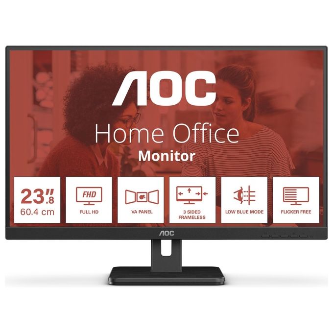 AOC 24E3UM - Monitor FHD da 24 pollici, 75Hz, VA, altoparlanti, USB HUb, FlickerFree, Adaptive Sync (1920 x 1080 250 cd-m HDMI 1.4 - DP 1.4 - USB 3.2)