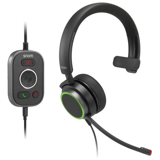Snom A330M - Cuffie sovraurali, cancellazione passiva del rumore, cuffie VoIP, cavo jack USB-RJ9-3.5 con controllo chiamate, in morbida pelle PU, colore: nero
