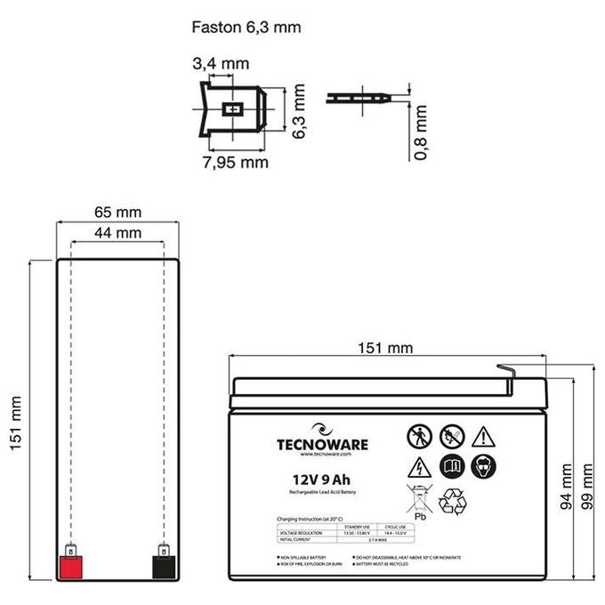 Tecnoware Power Battery Tecnoware 12v 9ah Faston 6.3mm