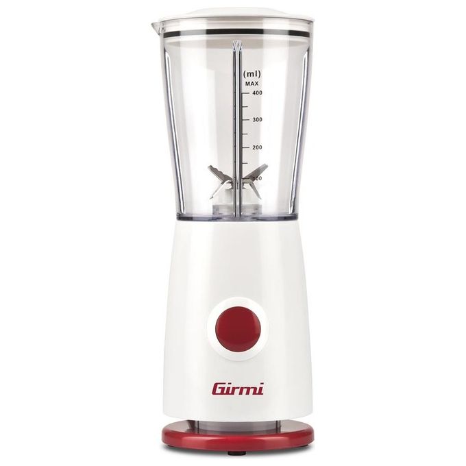 Girmi FR0301 FR03 – Frullatore a bicchiere, capacita' caraffa 0,5 L, potenza 170 W, velocita' unica + funzione Pulse, funzioni principali: frullare, tritare, mixare, piastra in plastica con lama in acciaio inox, colore bianco