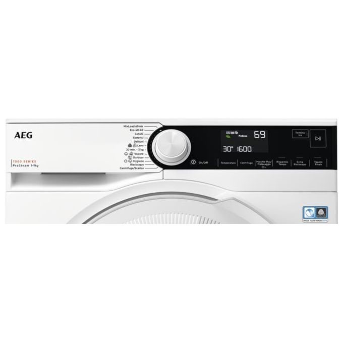 AEG Serie 7000 Pro Steam LR7D96CW Lavatrice a carica Frontale 9 Kg Classe A e 1551 giri cesto Care Drum filtro ispezionabile bianco