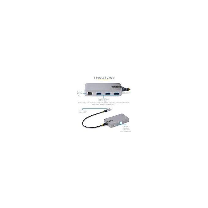 Startech.com Hub Usb-C con Etherenet a 3 Porte Cavo Lungo 30cm -Adattatore Hub Usb Type-c Portatile con Gbe