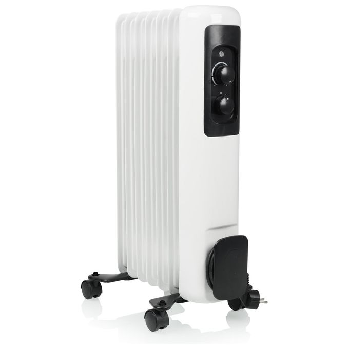 Tristar KA‑5177 - Termoconvettore elettrico a olio da pavimento, potenza 1 500 W, 3 livelli di calore, termostato regolabile, protezione antigelo e anti-ribaltamento, Bianco-Nero