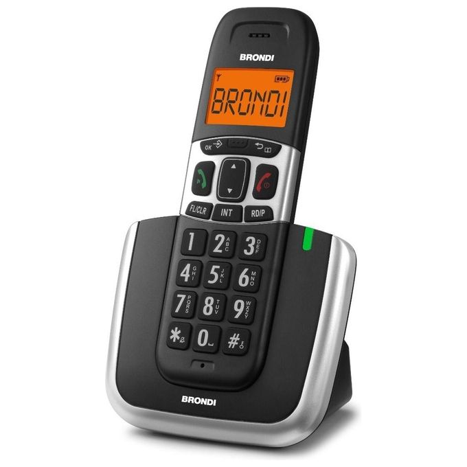 Brondi Bravo Platinum Cordless Ampio Display con Grandi Numeri 50 Memorie ID Chiamante Vivavoce Nero