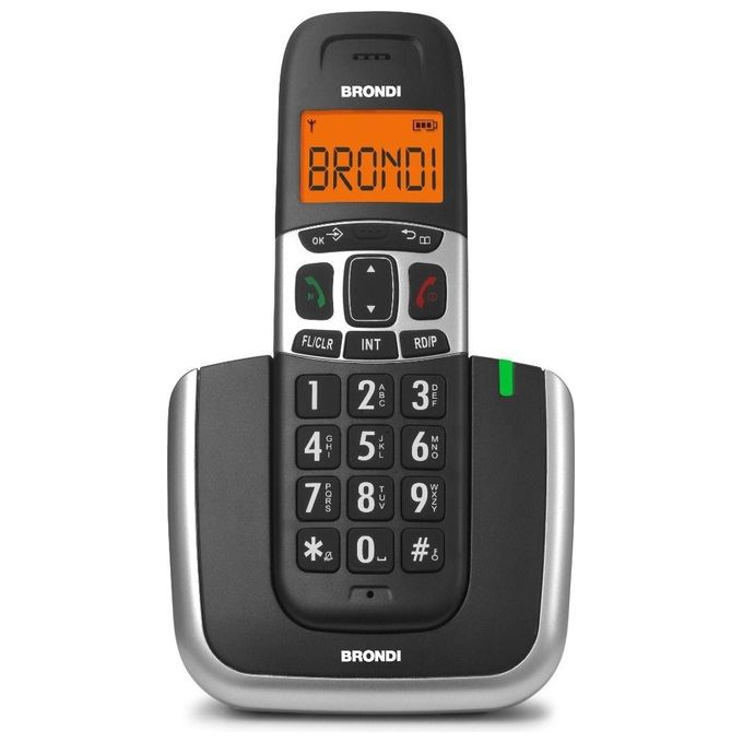 Brondi Bravo Platinum Cordless Ampio Display con Grandi Numeri 50 Memorie ID Chiamante Vivavoce Nero