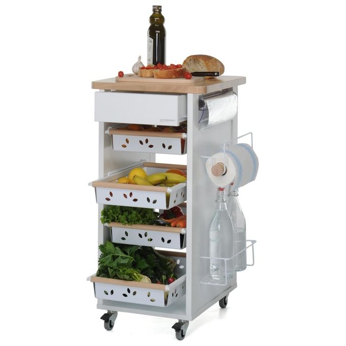 Foppa Carrello da Cucina Bistrot Legno Naturale 4 Ruote con Cassetti 86x46x50cm