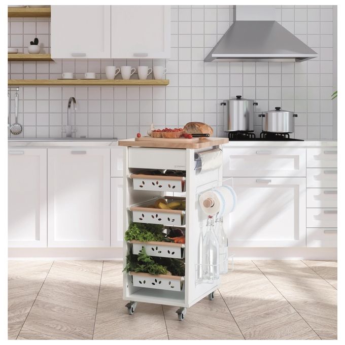 Foppa Carrello da Cucina Bistrot Legno Naturale 4 Ruote con Cassetti 86x46x50cm