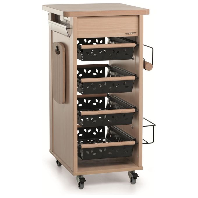 Foppa Carrello da Cucina Bistrot Legno Naturale 4 Ruote con Cassetti 86x46x50cm