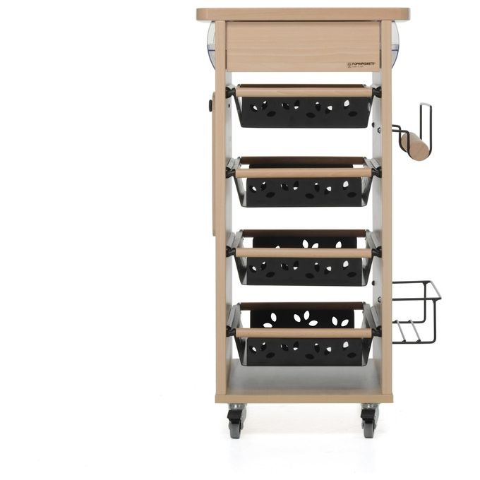 Foppa Carrello da Cucina Bistrot Legno Naturale 4 Ruote con Cassetti 86x46x50cm