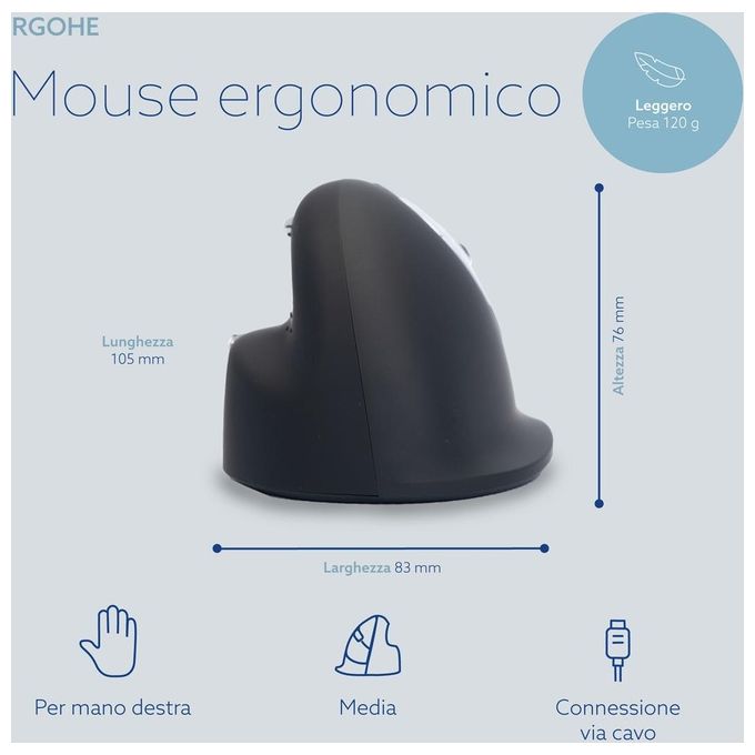 R-Go Tools R-Go HE Mouse Ergonomico Medio (165-195mm) Destrorso Cablato