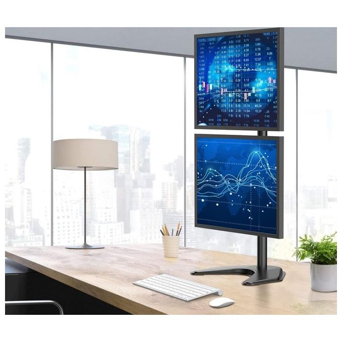 Techly Supporto da Scrivania per 2 Monitor 13-27'' con Base Nero