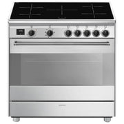 Smeg BG91IX2 Concerto – Cucina Elettrica a Induzione con forno Termo?ventilato, 90 cm, capacita' forno 115 L, Classe A, 5 zone con Booster, Vapor Clean, inox