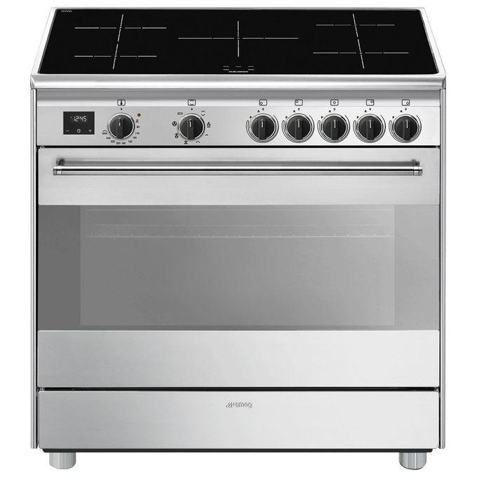 Smeg BG91IX2 Concerto – Cucina Elettrica a Induzione con forno Termo?ventilato, 90 cm, capacita' forno 115 L, Classe A, 5 zone con Booster, Vapor Clean, inox
