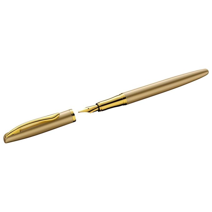 Pelikan Set Penna Sfera e Stilografica Jazz Noble Elegance in Metallo Gold Inchiostro Blu con Clip Elastica in Elegante Astuccio Regalo