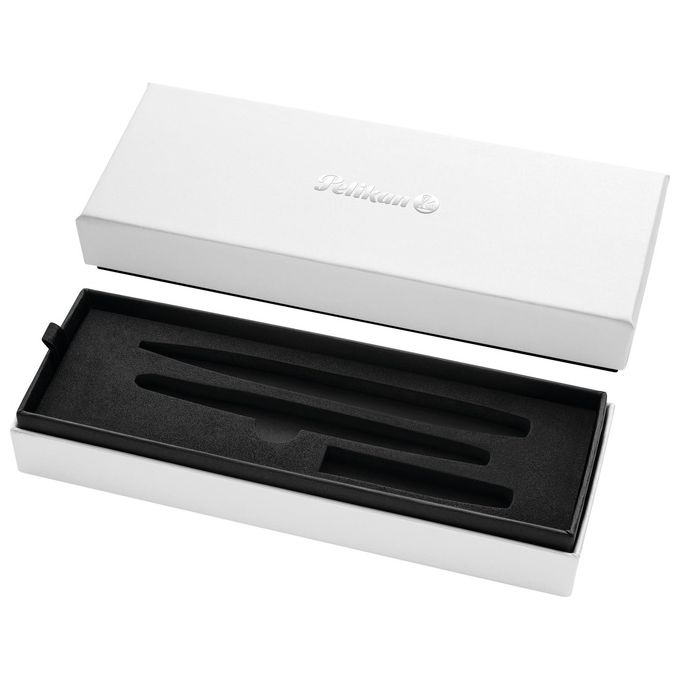 Pelikan Set Penna Sfera e Stilografica Jazz Noble Elegance in Metallo Silver Inchiostro Blu con Clip Elastica in Elegante Astuccio Regalo