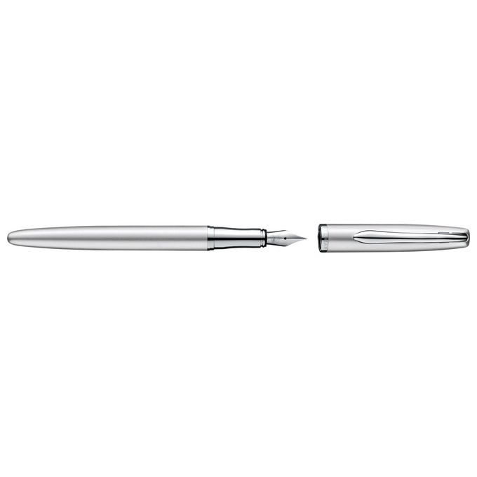 Pelikan Set Penna Sfera e Stilografica Jazz Noble Elegance in Metallo Silver Inchiostro Blu con Clip Elastica in Elegante Astuccio Regalo