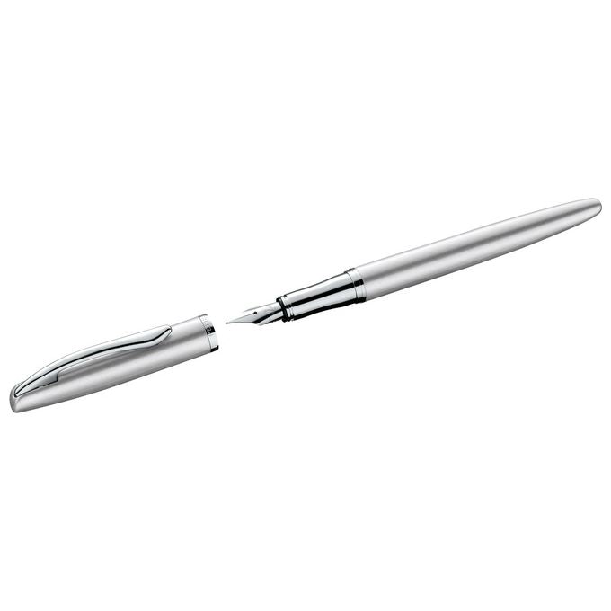 Pelikan Set Penna Sfera e Stilografica Jazz Noble Elegance in Metallo Silver Inchiostro Blu con Clip Elastica in Elegante Astuccio Regalo