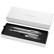 Pelikan Set Penna Sfera e Stilografica Jazz Noble Elegance in Metallo Silver Inchiostro Blu con Clip Elastica in Elegante Astuccio Regalo