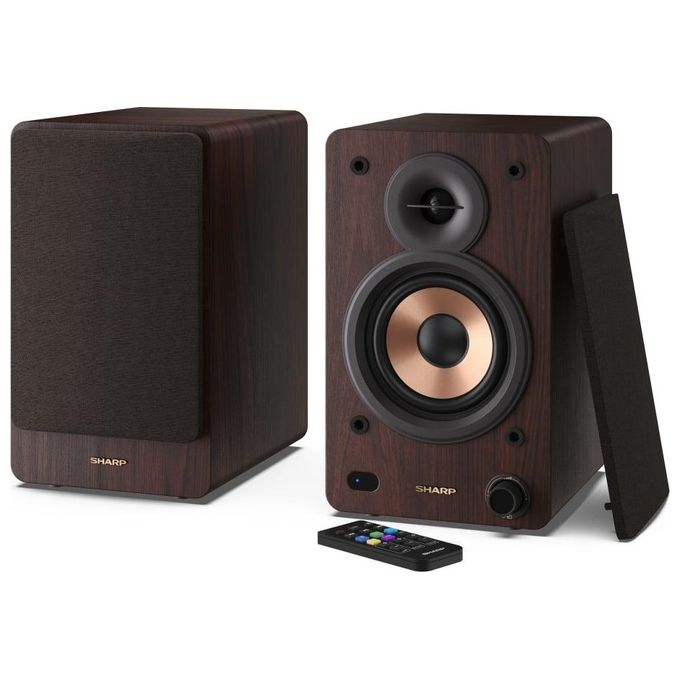 Sharp Bookshelf Speakers Altoparlante 2-Vie Marrone con Cavo e senza Cavo 60W
