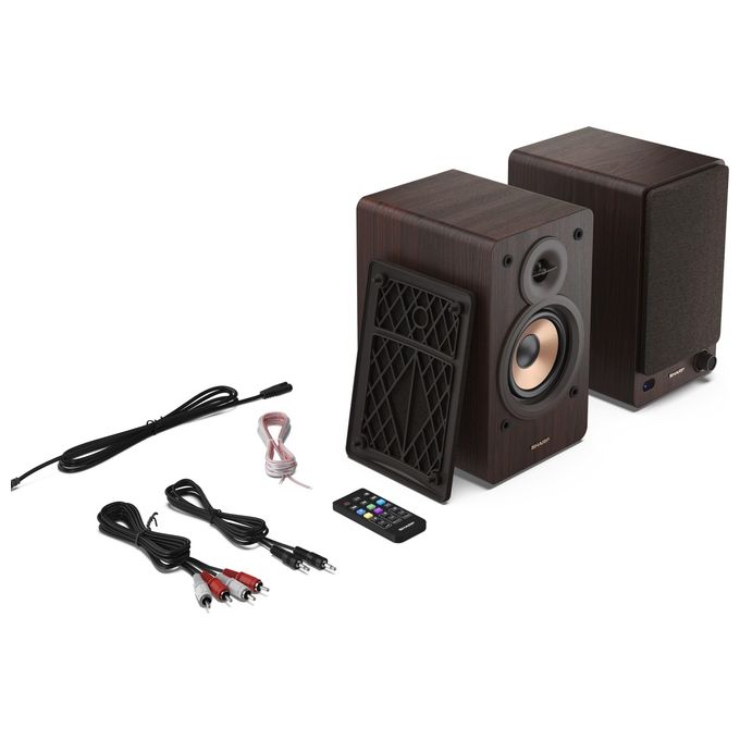 Sharp Bookshelf Speakers Altoparlante 2-Vie Marrone con Cavo e senza Cavo 60W