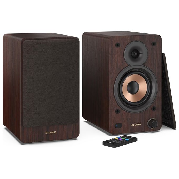 Sharp Bookshelf Speakers Altoparlante 2-Vie Marrone con Cavo e senza Cavo 60W