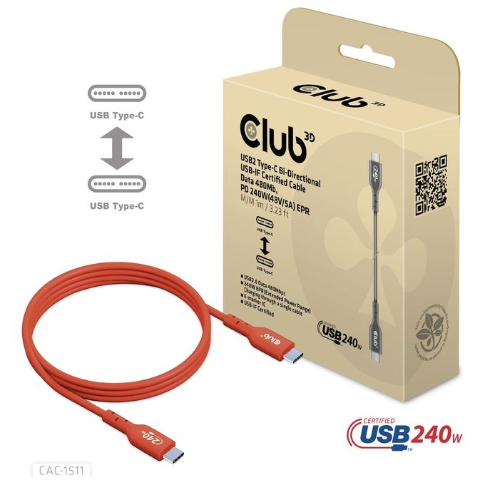 CLUB3D CAC-1511 Cavo USB 1mt USB 2.0 USB C Arancione