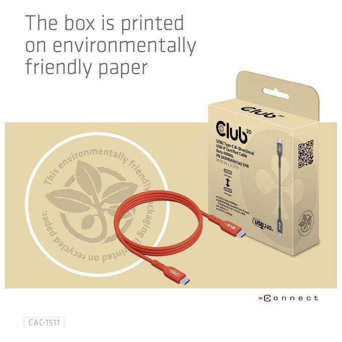 CLUB3D CAC-1511 Cavo USB 1mt USB 2.0 USB C Arancione