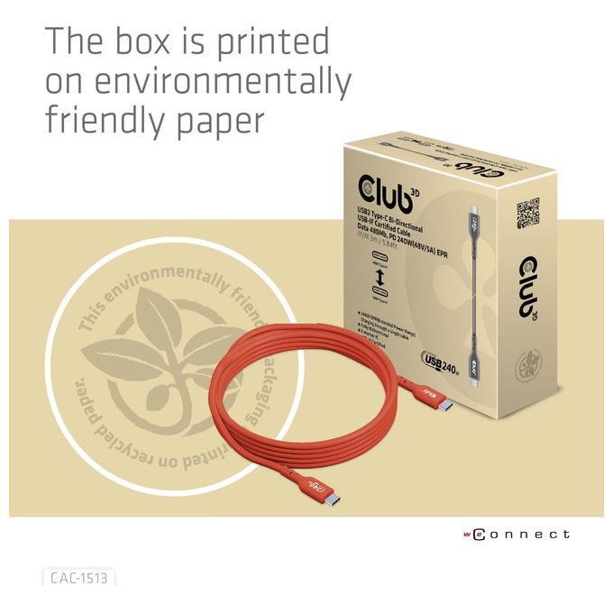 Club3d Cac-1513 Cavo Usb 3mt Usb 2.0 Usb C Arancione