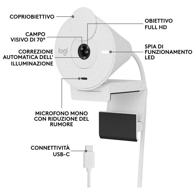 Logitech Brio 300 Webcam 2 MP 1920x1080 Pixel USB-C Bianco