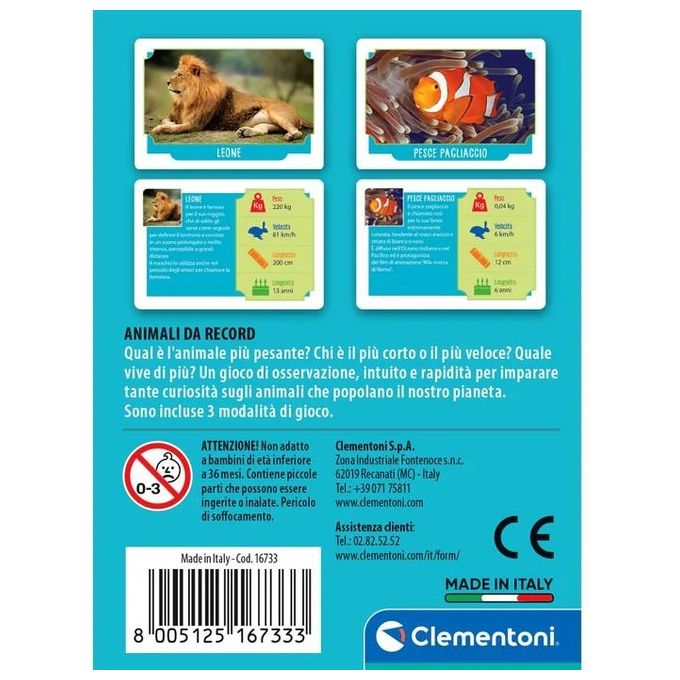 Clementoni Carte da Gioco Animali da Record