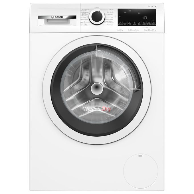 Bosch Serie 4 WNA144V0IT Lavasciuga a libera installazione  9+5 Kg 1400 giri Classe B-E Vapore Iron Assist Motore Inverter EcoSilence Condensatore autopulente Bianco