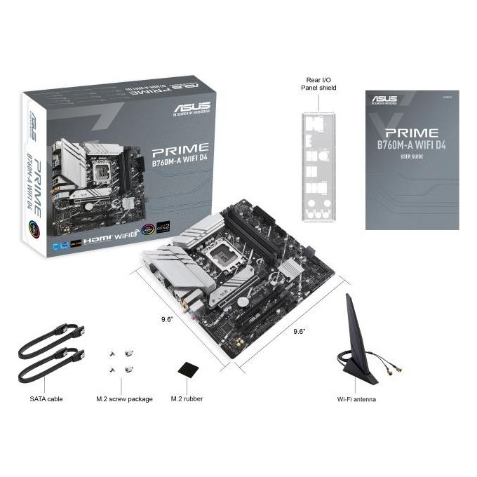 ASUS PRIME B760M-A WIFI D4 Scheda madre Intel B760 (LGA 1700) mATX, PCIe 4.0, 2 slot M.2, 2.5Gb Ethernet, Wi-Fi 6, DisplayPort, Dual HDMI, SATA 6 Gbps, USB 3.2 Gen 2 e Gen 1 Type-C, Aura Sync