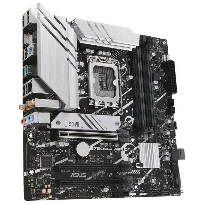 ASUS PRIME B760M-A WIFI D4 Scheda madre Intel B760 (LGA 1700) mATX, PCIe 4.0, 2 slot M.2, 2.5Gb Ethernet, Wi-Fi 6, DisplayPort, Dual HDMI, SATA 6 Gbps, USB 3.2 Gen 2 e Gen 1 Type-C, Aura Sync