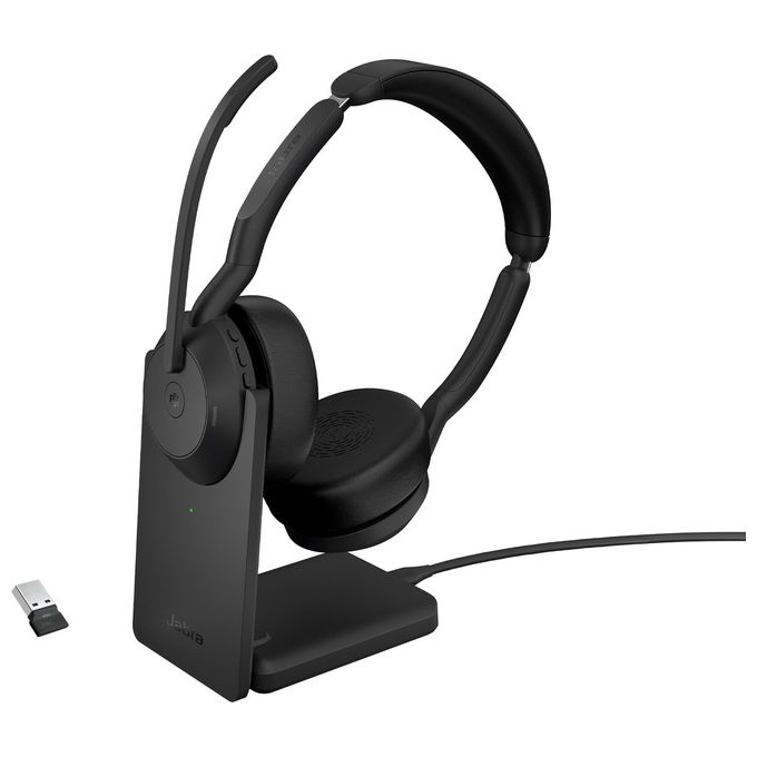 Jabra Evolve2 55 Auricolare con Cavo e Senza Cavo a Padiglione Ufficio Bluetooth Base di Ricarica Nero