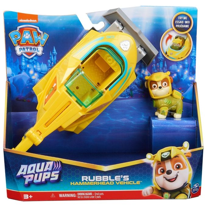 Spin Master Personaggio Paw Patrol Rubble con Veicolo Aqua Pups