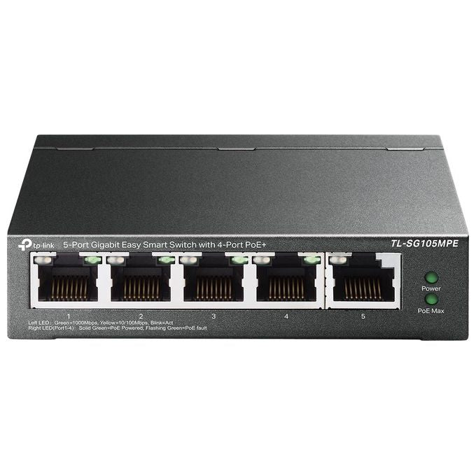 TP-LINK TL-SG105MPE Switch PoE Gestito Gigabit Ethernet 5 Porte Gigabit 4 PoE VLAN QoS Easy Smart 30W per Porta PoE 120W su Tutte le Porte 802.3af-at Adatto per Casa Ufficio PlugePlay