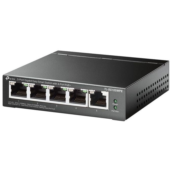 TP-LINK TL-SG105MPE Switch PoE Gestito Gigabit Ethernet 5 Porte Gigabit 4 PoE VLAN QoS Easy Smart 30W per Porta PoE 120W su Tutte le Porte 802.3af-at Adatto per Casa Ufficio PlugePlay
