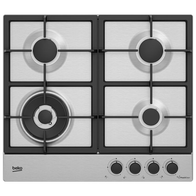 BEKO HIAW64225SXE Piano Cottura a Gas 3 Zone + 1 Tripla Corona PractiClean e FlameAdjust 60cm Inox