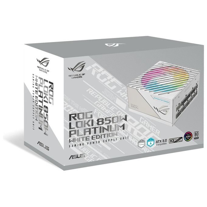 ASUS ROG Loki 850W Platinum Alimentatore completamente modulare 80 Platinum Lambda A compatibile ATX 3.0 supporto PCIe 5.0 Ventola ARGB PWM da 120 mm Aura Sync Bianco