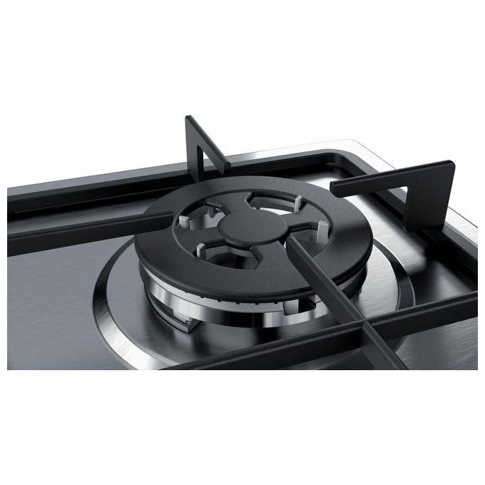 Bosch PGH6B5B60 Serie 4 Piano Cottura a Gas 4 Zone Griglie in Ghisa 60 cm Acciaio Inox
