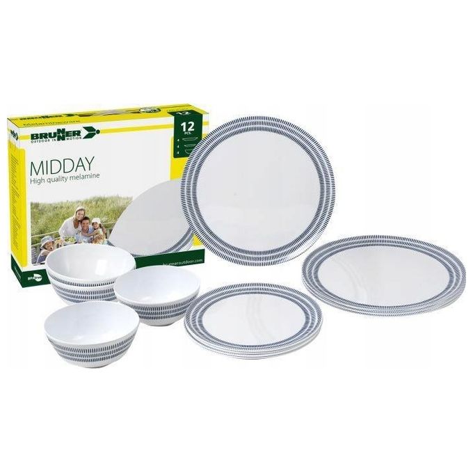 Brunner Set Piatti Campeggio Midday Bluebay Bianco e Blu