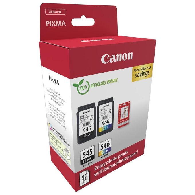 Canon PG-545 - CL-546 Cartuccia D'inchiostro Photo Value Pack Nero-Ciano-Magenta-Giallo