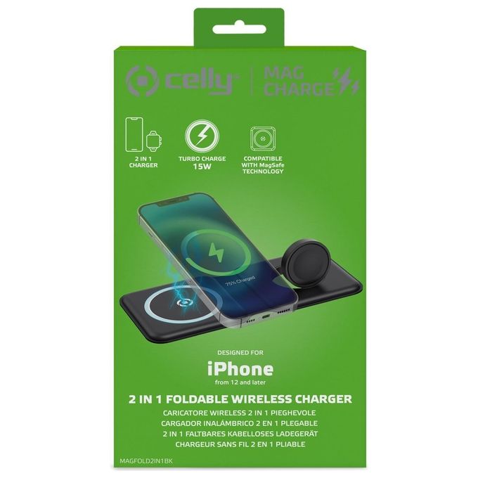 Celly Mag Charge Foldable 2in1 Nero