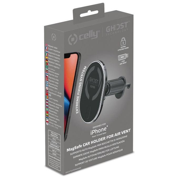 CELLY Ghost SuperMag Supporto Cellulare Auto con Magnete per una Posizione Stabile e Sicura Durante la Guida