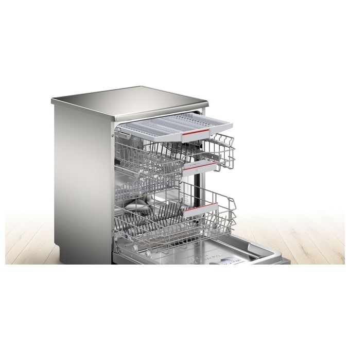 Bosch Serie 6 SMS6ZCI10E Lavastoviglie a libera installazione con top removibile 14 coperti Classe B Rumorosita' 40 dB Home Connect 6 programmi Cestelli MaxiFlex+3' cestello Asciugatura con Zeolite 60 cm Acciaio