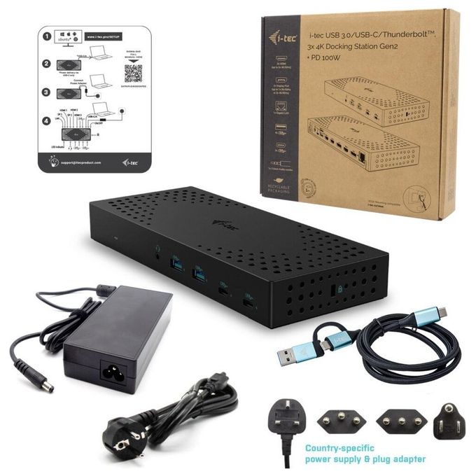 I-Tec USB 3.0 - USB-C - Thunderbolt 3x 4K Docking Station Gen 2  Power Delivery 100W