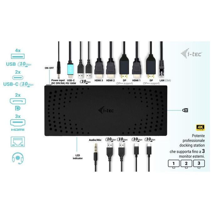 I-Tec USB 3.0 - USB-C - Thunderbolt 3x 4K Docking Station Gen 2  Power Delivery 100W