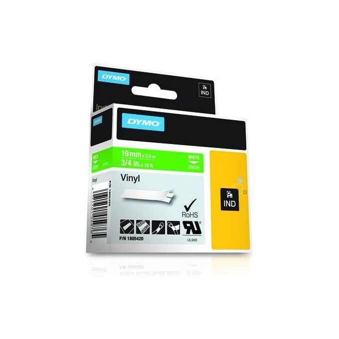 Dymo Rhino 19mmx5.5mt Vinile Bianco su Verde