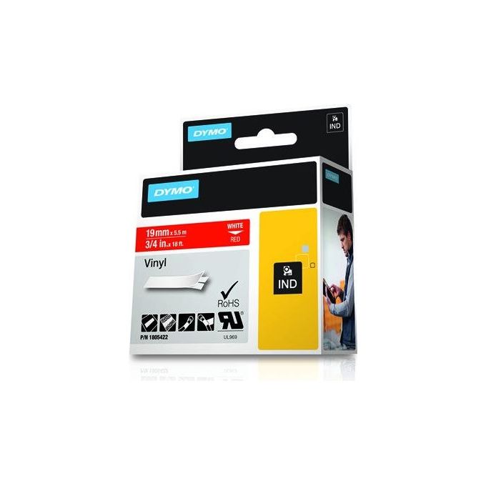 Dymo Rhino 19mmx5.5mt Vinile Bianco su Rosso